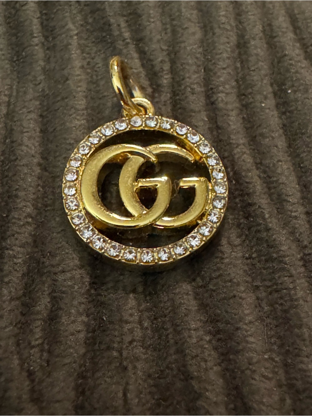 Gold-Tone Double-G Crystal Circle Pendant Necklace Charm